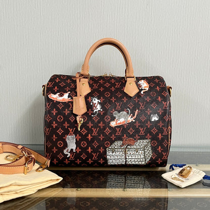 Pre-Owned Louis Vuitton Grace Coddington Catogram Monogram Speedy 30 Bandouliere