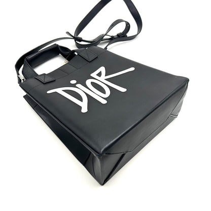 Pre-Owned Dior Black Smooth Leather Logo Tote Bag