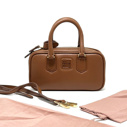 Pre-Owned Miu Miu Arcadie Mini Bag Cognac with Gold Hardware