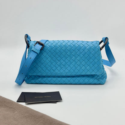 Pre-Owned Bottega Veneta Intrecciato Shoulder Bag Blue