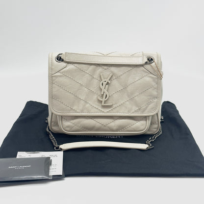 Pre-Owned Saint Laurent Niki Bag Small Grey White with Silver Hardware