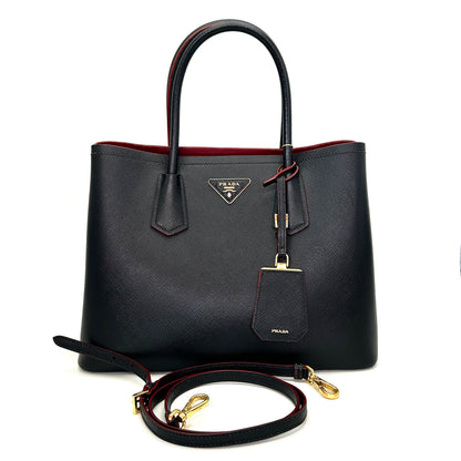 Pre-Owned Prada Double Bag Black Saffiano with Gold Hardware