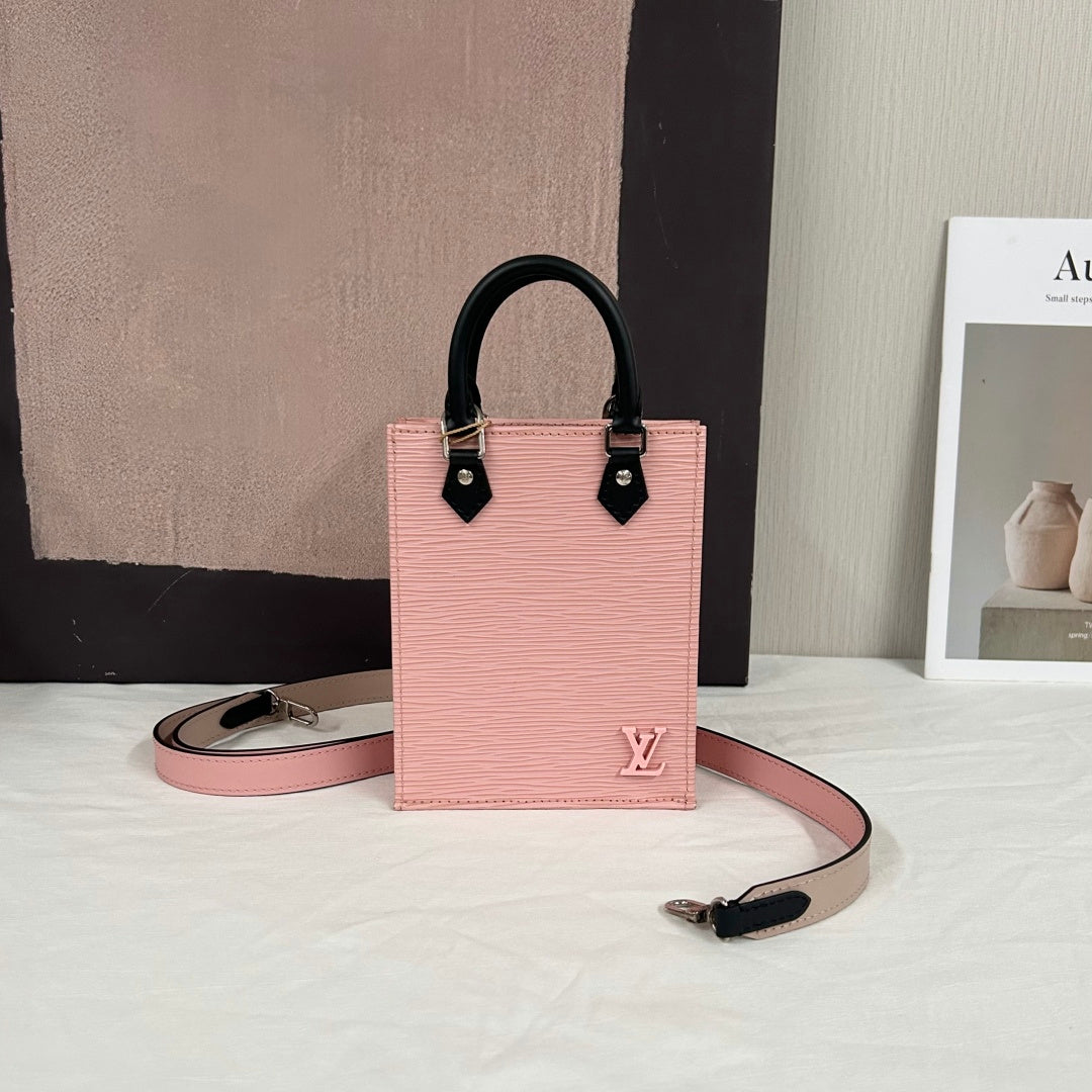 Pre-Owned LOUIS VUITTON Epi Petite Sac Plat Pink | Black Leather Handles | Crossbody Tote