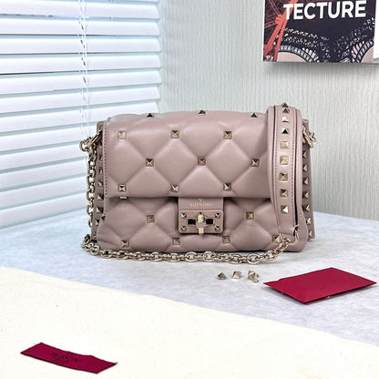 Pre-Owned Valentino Rockstud Chain Bag Nude Pink with Gold Hardware