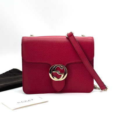 Pre-Owned Gucci GG Interlocking Chain Bag Red with Gold Hardware