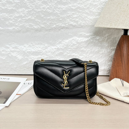 Pre-Owned Saint Laurent Loulou Mini Bag Black Lambskin with Gold Hardware