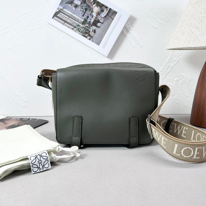 Pre-Owned LOEWE Military Messenger Bag Green with Silver Hardware