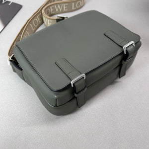 Pre-Owned LOEWE Military Messenger Bag Green with Silver Hardware