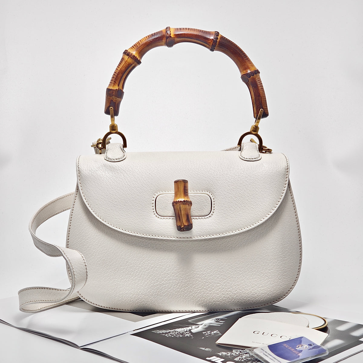 Pre-Owned Gucci 1947 Bamboo Bag Medium White with Gold Hardware