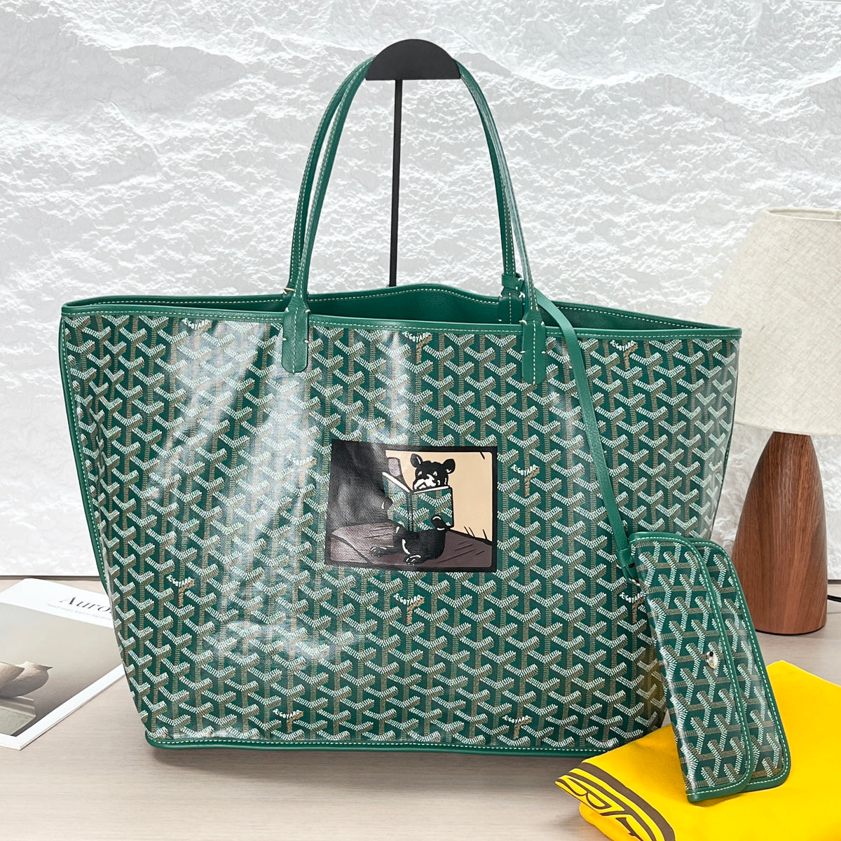 Pre-Owned Goyard Saint Louis GM Tote Green with French Bulldog Print