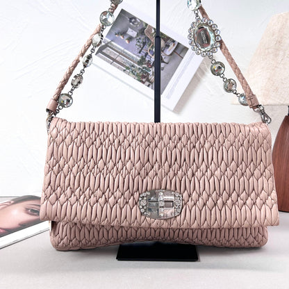 Pre-Owned Miu Miu Matelassé Shoulder Bag Nude Pink with Silver Hardware