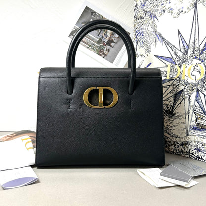 Pre-Owned Christian Dior Montaigne Tote Bag Black with Gold Hardware