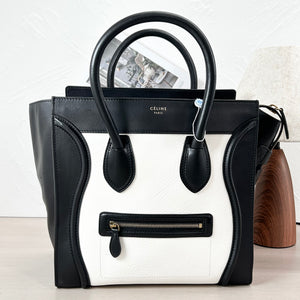 Pre-Owned Celine Luggage Tote Bag Black and White with Gold Hardware