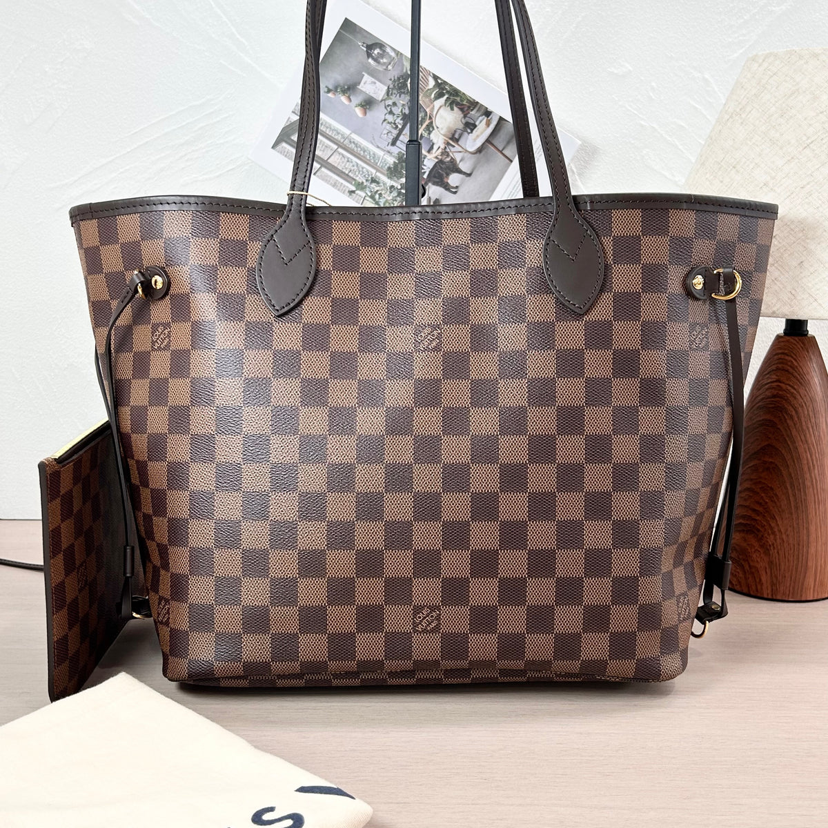 Pre-Owned Louis Vuitton Neverfull MM Damier Ebene Tote with Pouch