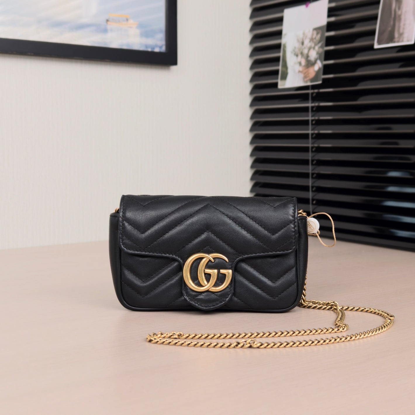Pre-Owned Gucci GG Marmont Mini Bag Black with Gold Hardware