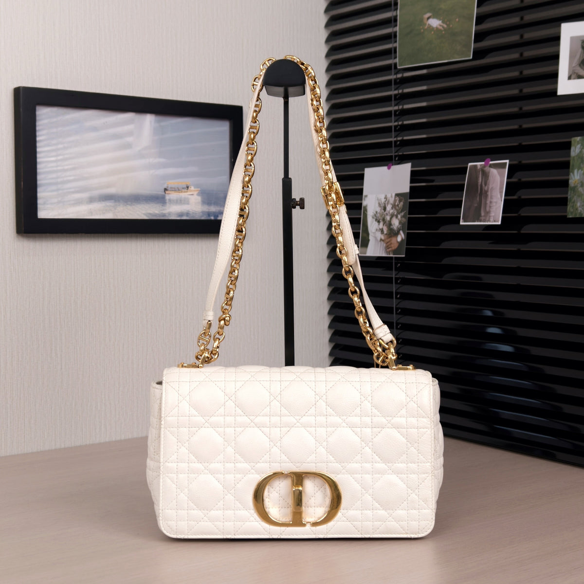 Pre-Owned Dior Soft Caro Bag Medium Ivory with Gold Hardware