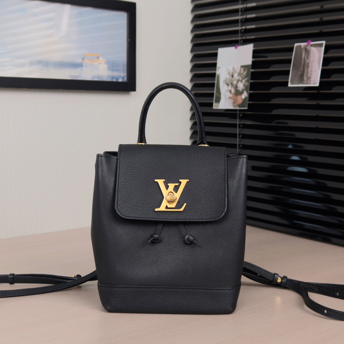 Pre-Owned Louis Vuitton Lockme Mini Backpack Black with Gold Hardware