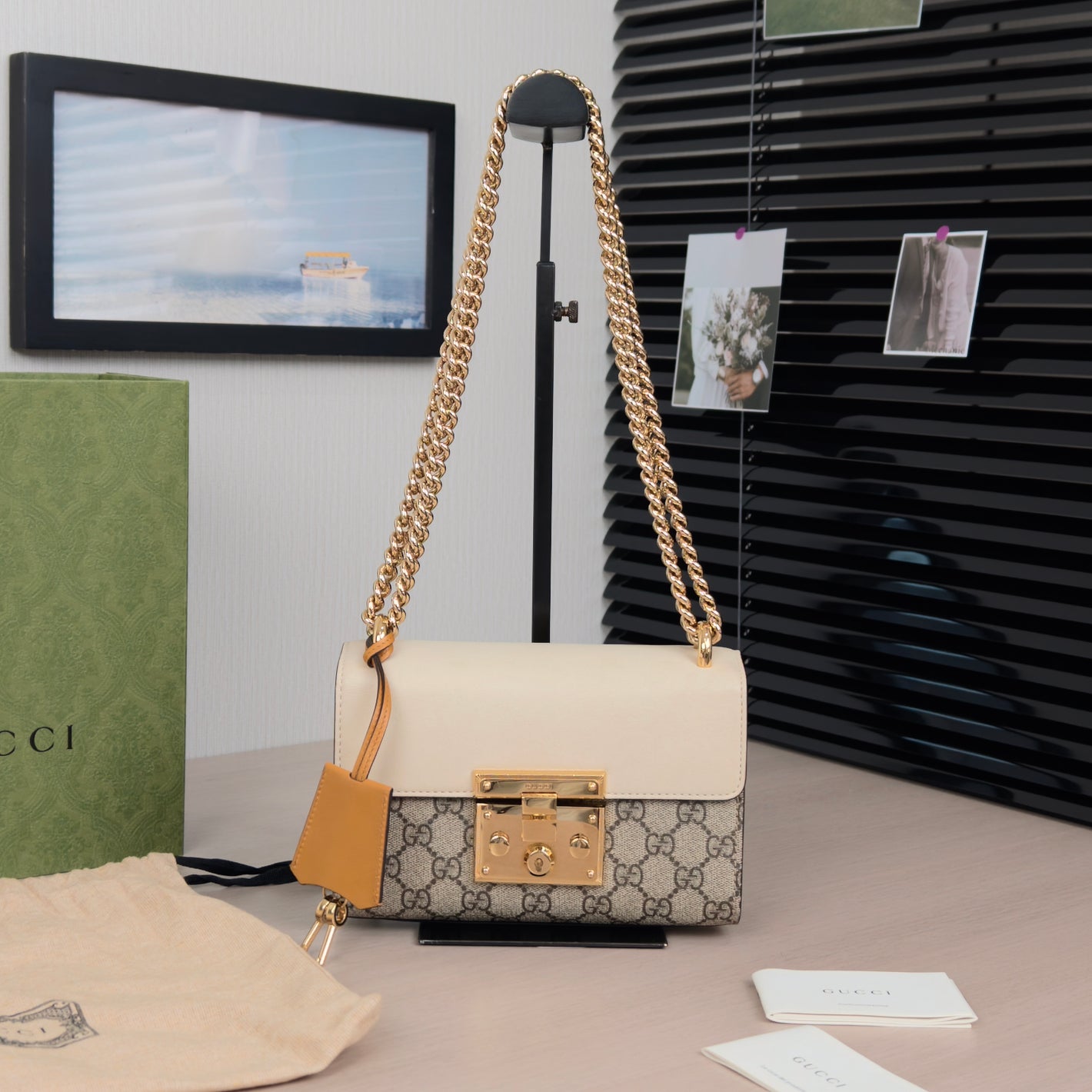 Pre-Owned Gucci Padlock Small Bag GG Canvas with Gold Hardware