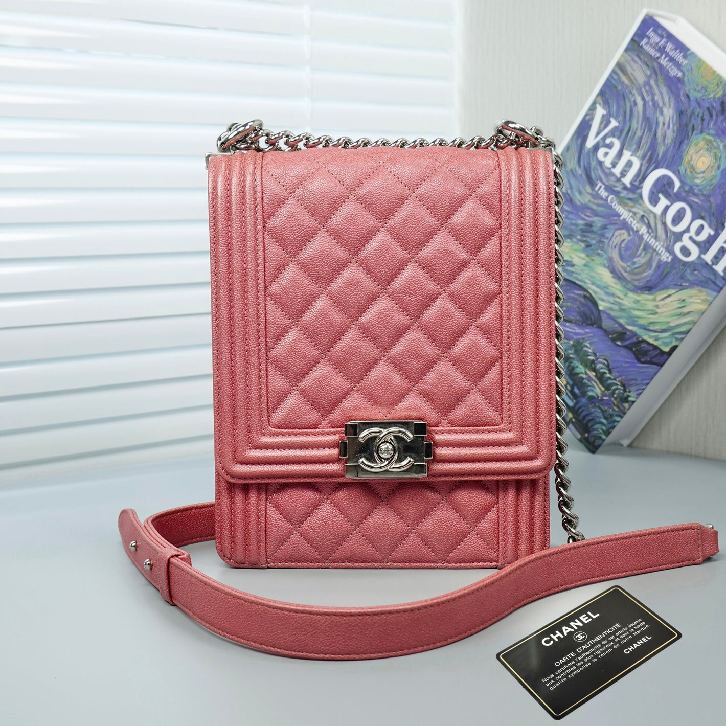 Pre-Owned Chanel Le Boy Vertical Bag Pink Caviar with Silver Hardware