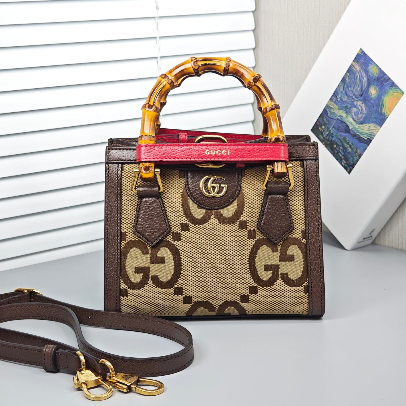 Pre-Owned Gucci Bamboo 1947 Bag GG Canvas with Leather