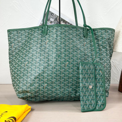 Pre-Owned Goyard Saint Louis GM Tote Green Chevron Print