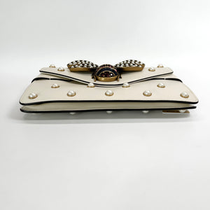 Pre-Owned Gucci Pearl Bee Shoulder Bag White with Gold Hardware