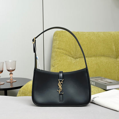 Pre-Owned Saint Laurent LE 5A7 Hobo Bag Black with Gold Hardware