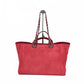 Pre-Owned Chanel Canvas Tote Bag Red with Silver Hardware