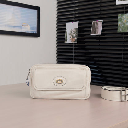 Pre-Owned Gucci Leather Belt Bag Grey White with Gold Hardware