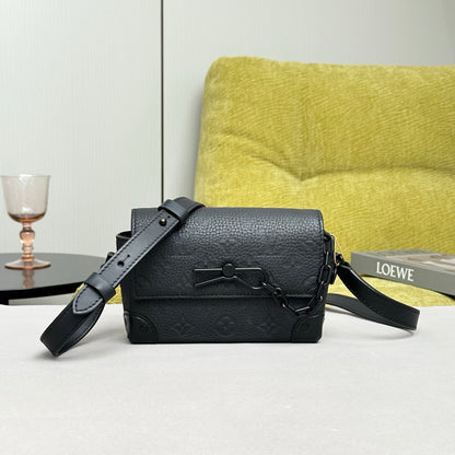 Pre-Owned Louis Vuitton Steamer Mini Bag Black Leather with Embossed Monogram