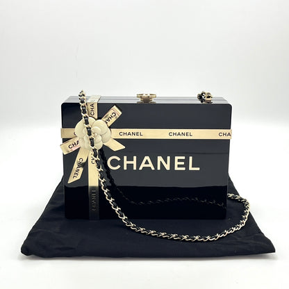 Pre-Owned CHANEL Gift Box Bag Black Plexiglass and Gold Tone Metal | Camellia Ribbon | 23076345