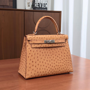 Pre-Owned HERMÈS Kelly 28 Gold Ostrich Leather | Palladium Hardware | K Stamp