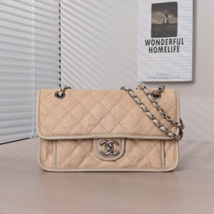 ✨Pre-Owned CHANEL Seasonal Beige Caviar Flap Bag 🤍 | Quilted Leather | Silver Hardware | 15724816 💫
