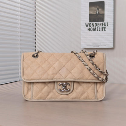 ✨Pre-Owned CHANEL Seasonal Beige Caviar Flap Bag 🤍 | Quilted Leather | Silver Hardware | 15724816 💫