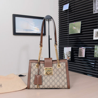 Pre-Owned Gucci Padlock GG Canvas Tote with Gold Hardware