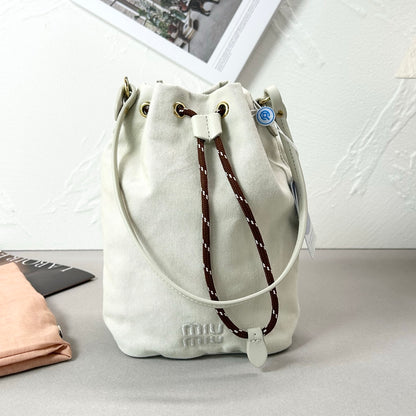 Pre-Owned Miu Miu Embroidered Logo Canvas Bag Chalk White