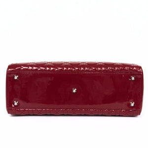 Pre-Owned Dior Lady Dior Bag Red Patent with Silver Hardware