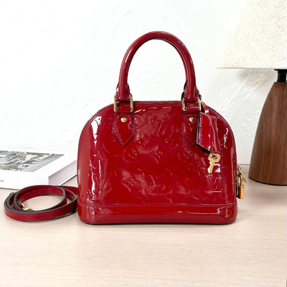 Pre-Owned Louis Vuitton Alma BB Bag Red Patent Leather with Gold Hardware