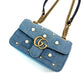 Pre-Owned Gucci GG Marmont 22 Bag Blue Denim with Gold Hardware and Pearls