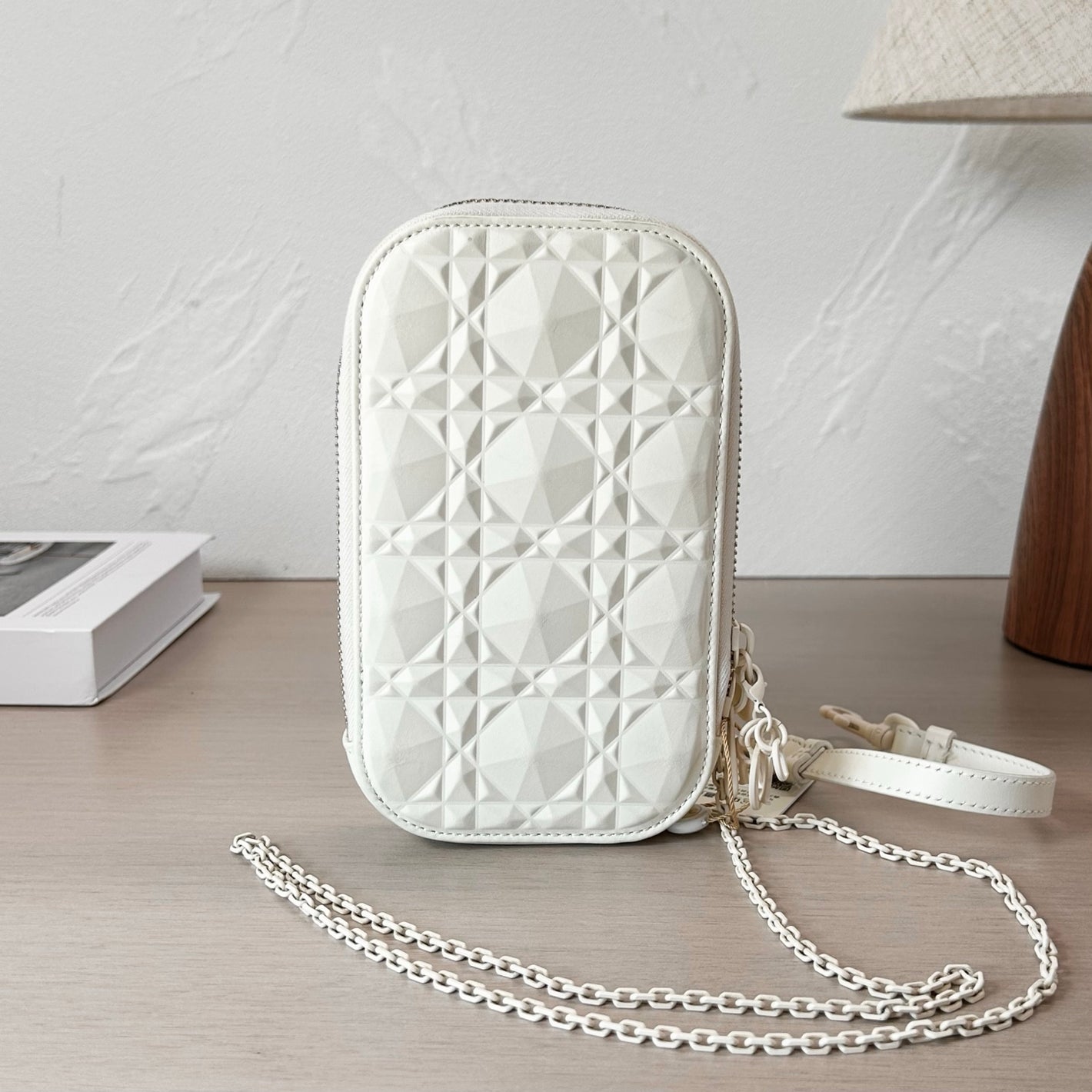 Pre-Owned Dior Cannage Phone Bag Cream with Gold Hardware
