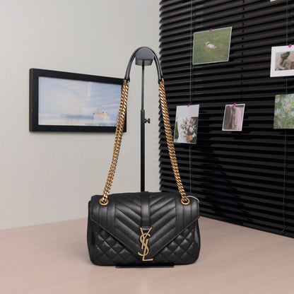 Pre-Owned Saint Laurent Black Leather Messenger Bag with Gold Hardware