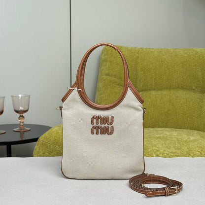 Pre-Owned Miu Miu Ivy Mini Canvas & Leather Tote Bag