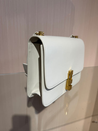 Pre-Owned Saint Laurent Le Carre Bag White Calfskin with Gold Hardware