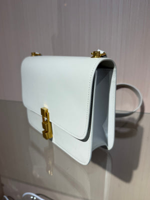 Pre-Owned Saint Laurent Le Carre Bag White Calfskin with Gold Hardware
