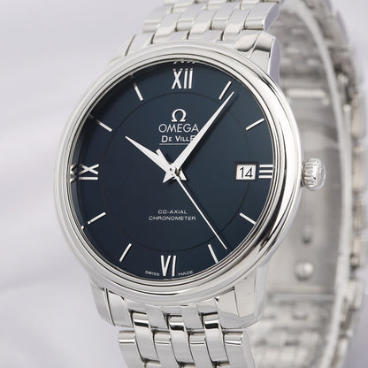 ✨Pre-Owned OMEGA De Ville Co-Axial 36.8mm Blue Dial Watch 💙 | Full Set 2016 Box & Card | 424.10.37.20.03.001 💫
