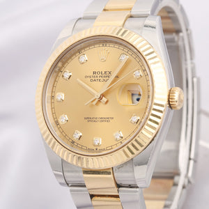 ✨Pre-Owned ROLEX Datejust 41mm Two-Tone Champagne Diamond Dial 🥂 | 18k Yellow Gold & Steel | 2018 Full Set |m126333 💫