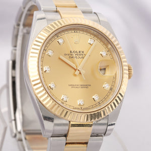 ✨Pre-Owned ROLEX Datejust 41mm Two-Tone Champagne Diamond Dial 🥂 | 18k Yellow Gold & Steel | 2018 Full Set |m126333 💫