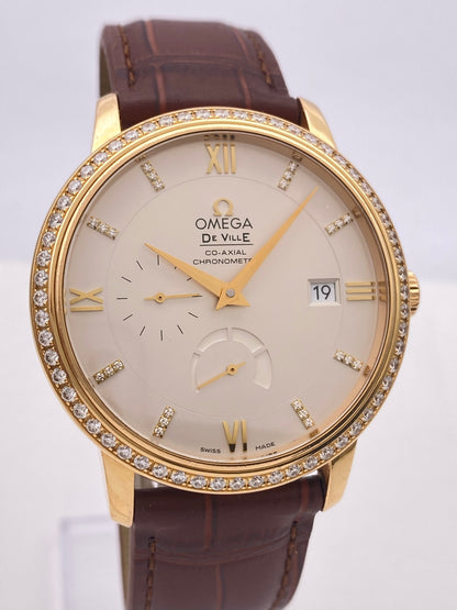 ✨Pre-Owned OMEGA De Ville Co-Axial 39.5mm 18K Rose Gold Watch 🥂 | Diamond Bezel & Diamond Markers | Power Reserve | 424.58.40.21.52.002 💫