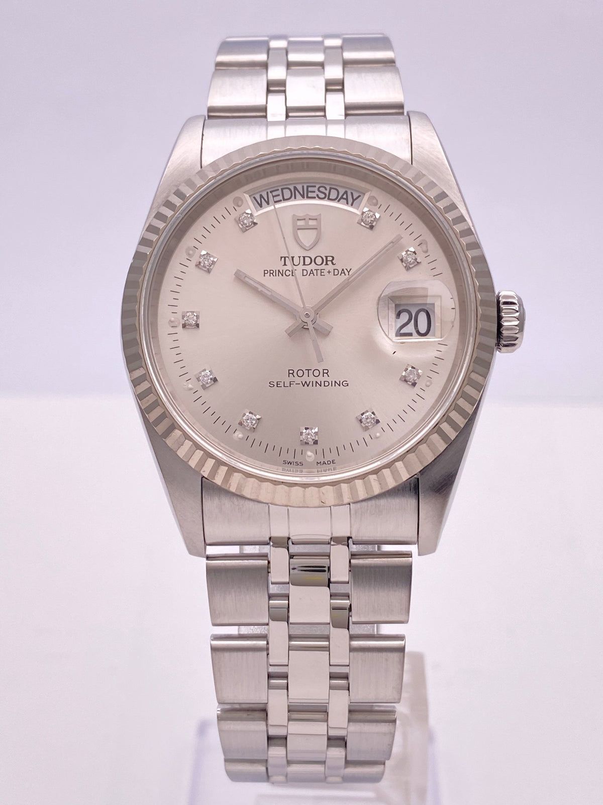 ✨Pre-Owned TUDOR Prince Date+Day 36mm Silver Dial Watch 🖤 | 18K White Gold Fluted Bezel | Diamond Markers | M76214-0017 💫