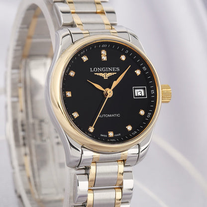 ✨Pre-Owned LONGINES Master Collection 25.5mm Two-Tone Diamond Dial Watch 🖤 | 18k Gold & Steel | L2.128.5.57.7 💫